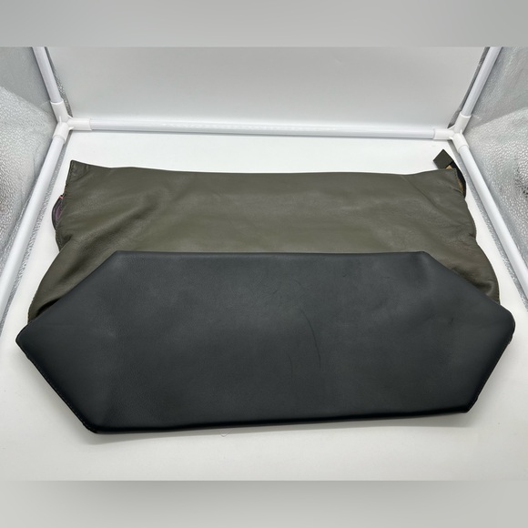 NWT MARNI Leather Forest Green Black Colorblock Pouch Oversized Clutch Bag - Picture 6 of 10